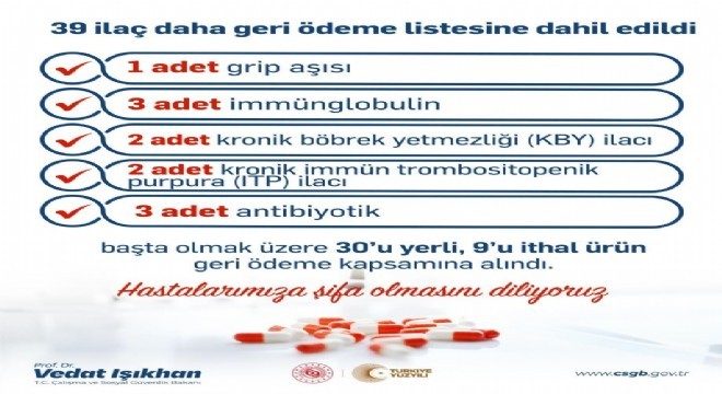 39 ilaç daha geri ödeme listesinde