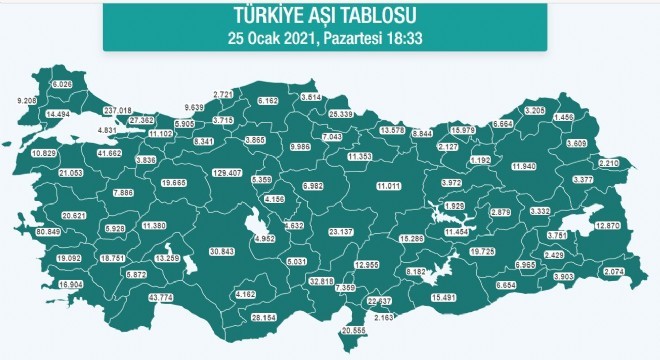 Erzurum'da 11 bin 945 kişi aşı oldu