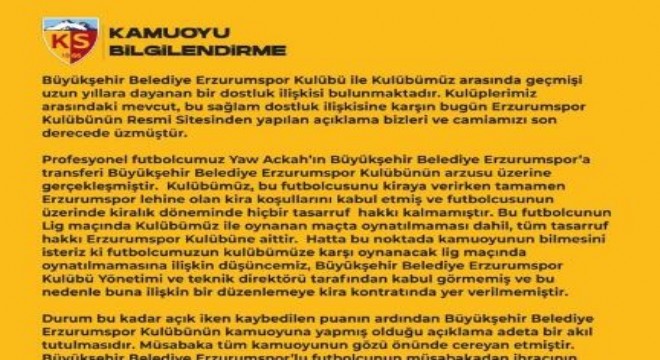Kayserispor Erzurumspor'u mahkemeye verecek