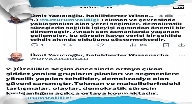 Prof. Yazıcıoğlu'ndan Tekman duyarlılığı