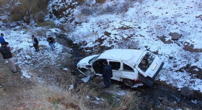 Horasan'da otomobil uçuruma yuvarlandı: 2 yaralı